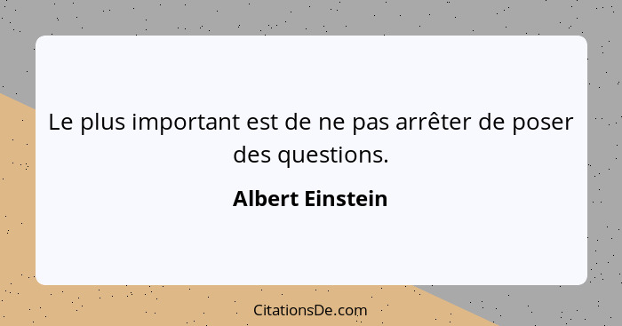 Le plus important est de ne pas arrêter de poser des questions.... - Albert Einstein