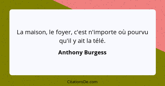 La maison, le foyer, c'est n'importe où pourvu qu'il y ait la télé.... - Anthony Burgess