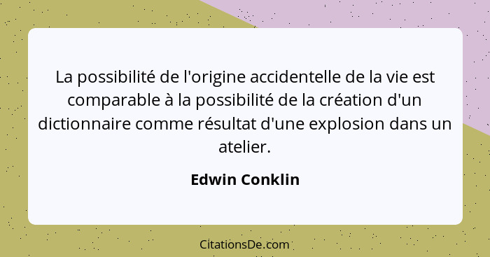 La possibilité de l'origine accidentelle de la vie est comparable à la possibilité de la création d'un dictionnaire comme résultat d'u... - Edwin Conklin