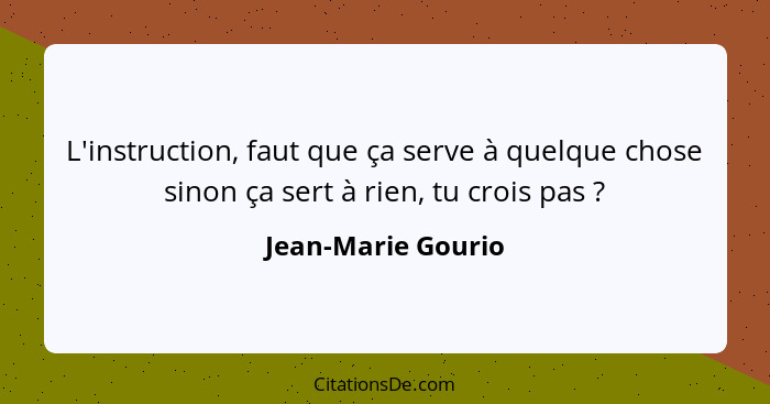 L'instruction, faut que ça serve à quelque chose sinon ça sert à rien, tu crois pas ?... - Jean-Marie Gourio