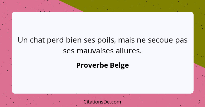 Un chat perd bien ses poils, mais ne secoue pas ses mauvaises allures.... - Proverbe Belge