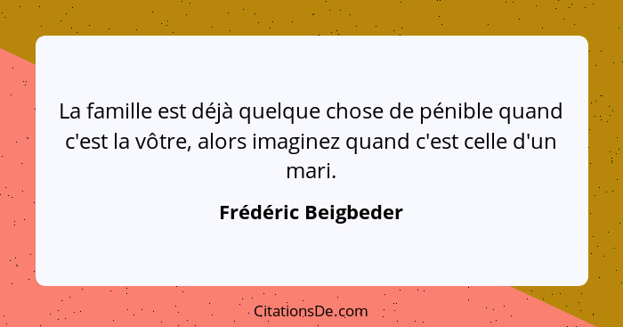 La famille est déjà quelque chose de pénible quand c'est la vôtre, alors imaginez quand c'est celle d'un mari.... - Frédéric Beigbeder