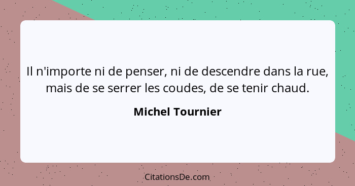 Il n'importe ni de penser, ni de descendre dans la rue, mais de se serrer les coudes, de se tenir chaud.... - Michel Tournier