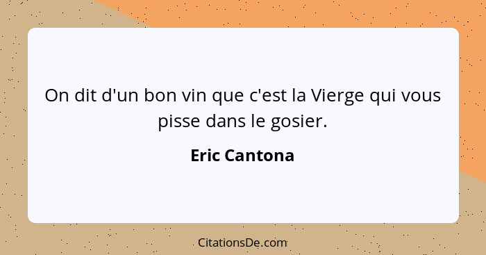 On dit d'un bon vin que c'est la Vierge qui vous pisse dans le gosier.... - Eric Cantona