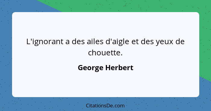 L'ignorant a des ailes d'aigle et des yeux de chouette.... - George Herbert