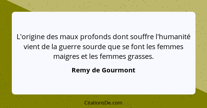 L'origine des maux profonds dont souffre l'humanité vient de la guerre sourde que se font les femmes maigres et les femmes grasses.... - Remy de Gourmont