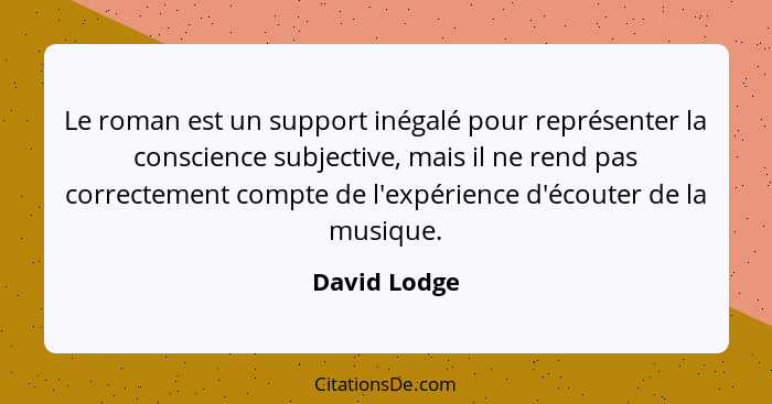 Le roman est un support inégalé pour représenter la conscience subjective, mais il ne rend pas correctement compte de l'expérience d'éco... - David Lodge