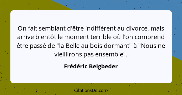 On fait semblant d'être indifférent au divorce, mais arrive bientôt le moment terrible où l'on comprend être passé de "la Belle a... - Frédéric Beigbeder