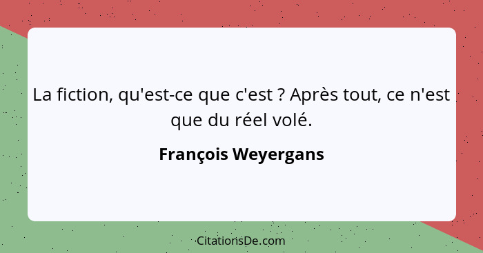 La fiction, qu'est-ce que c'est ? Après tout, ce n'est que du réel volé.... - François Weyergans