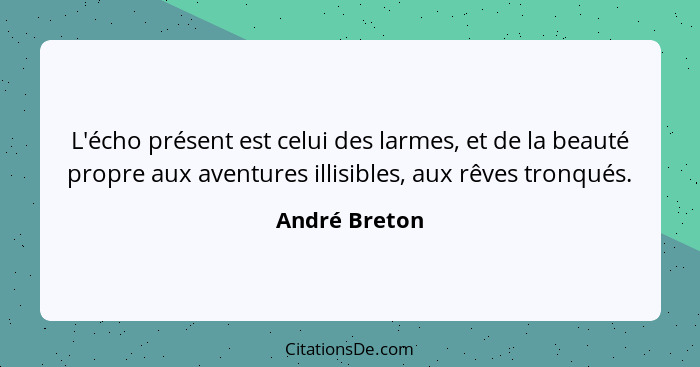 L'écho présent est celui des larmes, et de la beauté propre aux aventures illisibles, aux rêves tronqués.... - André Breton