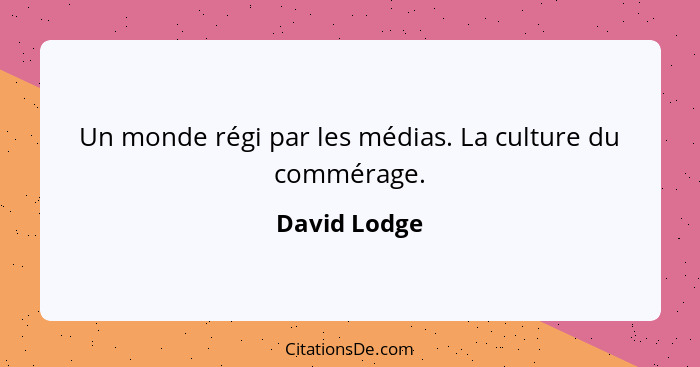 Un monde régi par les médias. La culture du commérage.... - David Lodge