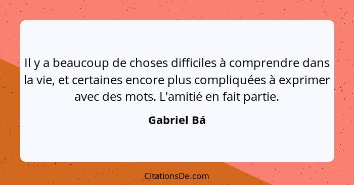 Il y a beaucoup de choses difficiles à comprendre dans la vie, et certaines encore plus compliquées à exprimer avec des mots. L'amitié en... - Gabriel Bá