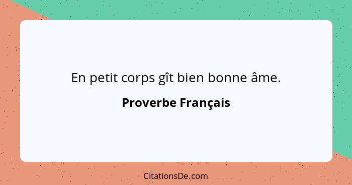 En petit corps gît bien bonne âme.... - Proverbe Français