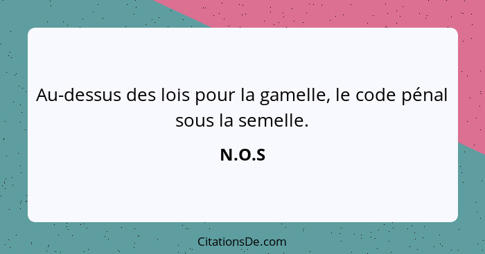 Au-dessus des lois pour la gamelle, le code pénal sous la semelle.... - N.O.S