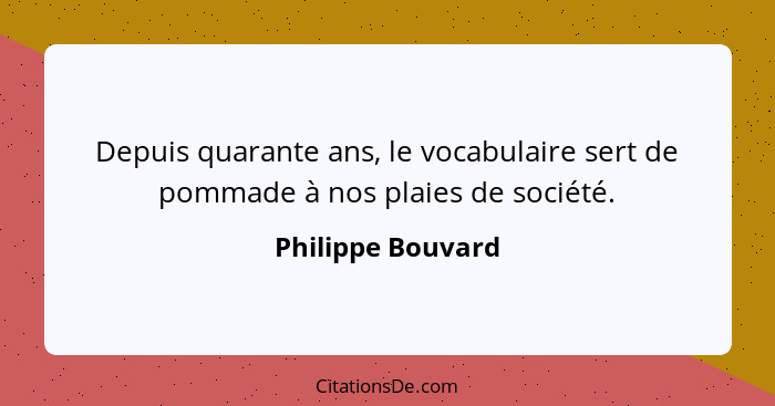 Depuis quarante ans, le vocabulaire sert de pommade à nos plaies de société.... - Philippe Bouvard