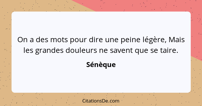 On a des mots pour dire une peine légère, Mais les grandes douleurs ne savent que se taire.... - Sénèque