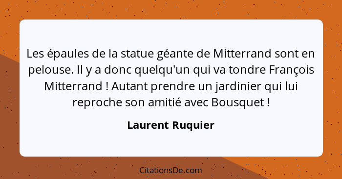 Les épaules de la statue géante de Mitterrand sont en pelouse. Il y a donc quelqu'un qui va tondre François Mitterrand ! Autant... - Laurent Ruquier