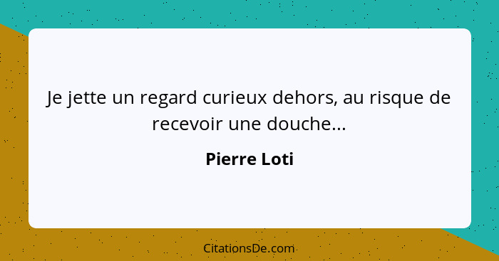 Je jette un regard curieux dehors, au risque de recevoir une douche...... - Pierre Loti