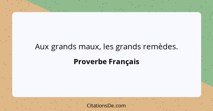 Aux grands maux, les grands remèdes.... - Proverbe Français