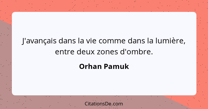 J'avançais dans la vie comme dans la lumière, entre deux zones d'ombre.... - Orhan Pamuk