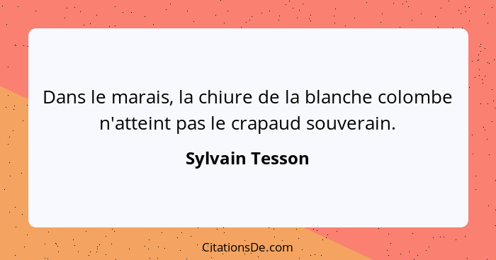 Dans le marais, la chiure de la blanche colombe n'atteint pas le crapaud souverain.... - Sylvain Tesson