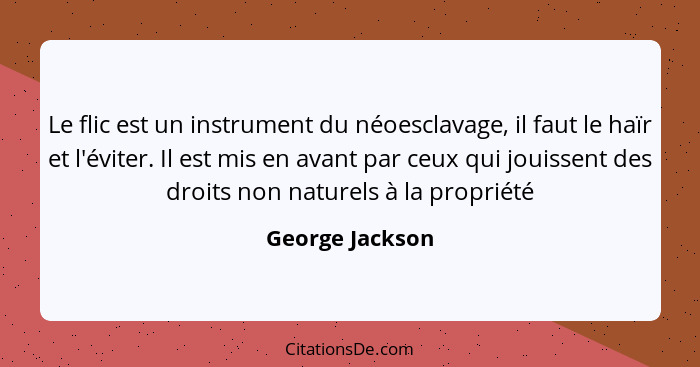 Le flic est un instrument du néoesclavage, il faut le haïr et l'éviter. Il est mis en avant par ceux qui jouissent des droits non nat... - George Jackson