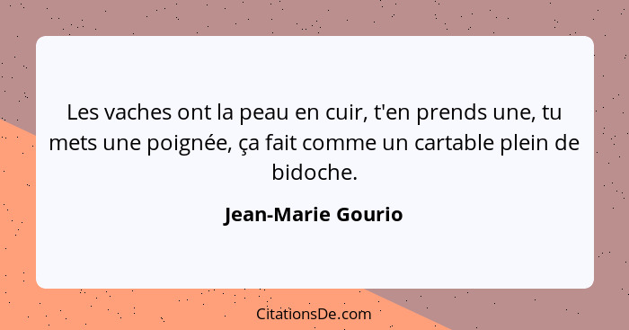 Les vaches ont la peau en cuir, t'en prends une, tu mets une poignée, ça fait comme un cartable plein de bidoche.... - Jean-Marie Gourio