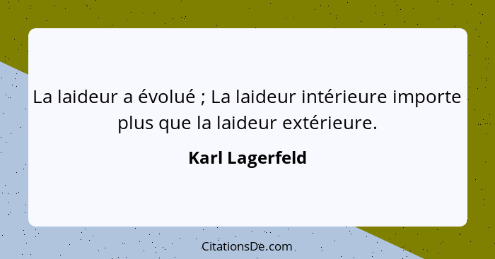 La laideur a évolué ; La laideur intérieure importe plus que la laideur extérieure.... - Karl Lagerfeld