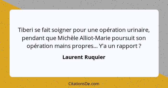 Tiberi se fait soigner pour une opération urinaire, pendant que Michèle Alliot-Marie poursuit son opération mains propres... Y'a un... - Laurent Ruquier