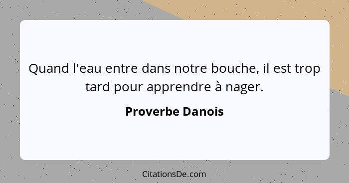 Quand l'eau entre dans notre bouche, il est trop tard pour apprendre à nager.... - Proverbe Danois