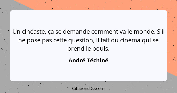 Un cinéaste, ça se demande comment va le monde. S'il ne pose pas cette question, il fait du cinéma qui se prend le pouls.... - André Téchiné