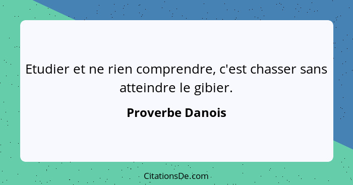 Etudier et ne rien comprendre, c'est chasser sans atteindre le gibier.... - Proverbe Danois