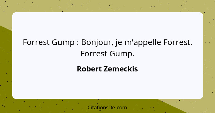 Forrest Gump : Bonjour, je m'appelle Forrest. Forrest Gump.... - Robert Zemeckis