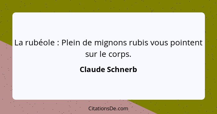 La rubéole : Plein de mignons rubis vous pointent sur le corps.... - Claude Schnerb