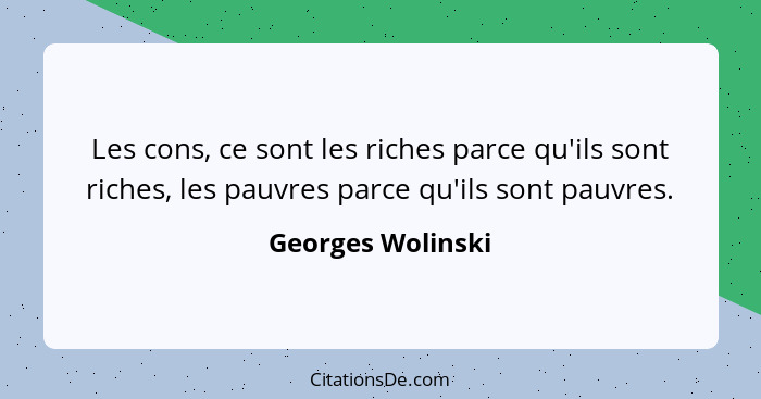 Les cons, ce sont les riches parce qu'ils sont riches, les pauvres parce qu'ils sont pauvres.... - Georges Wolinski