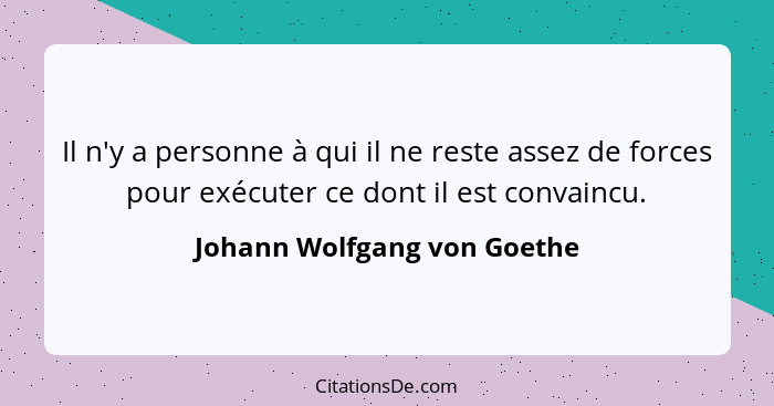 Il n'y a personne à qui il ne reste assez de forces pour exécuter ce dont il est convaincu.... - Johann Wolfgang von Goethe