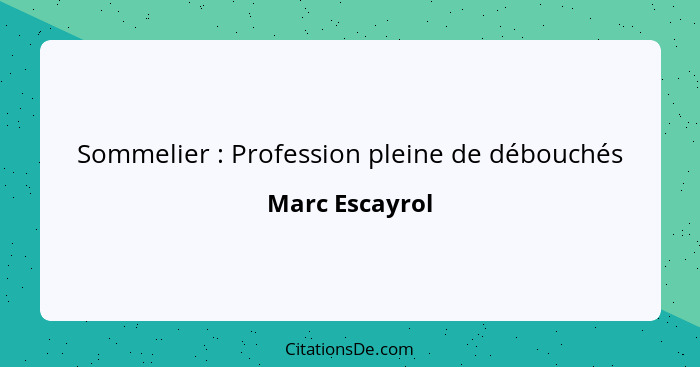 Sommelier : Profession pleine de débouchés... - Marc Escayrol