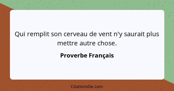 Qui remplit son cerveau de vent n'y saurait plus mettre autre chose.... - Proverbe Français