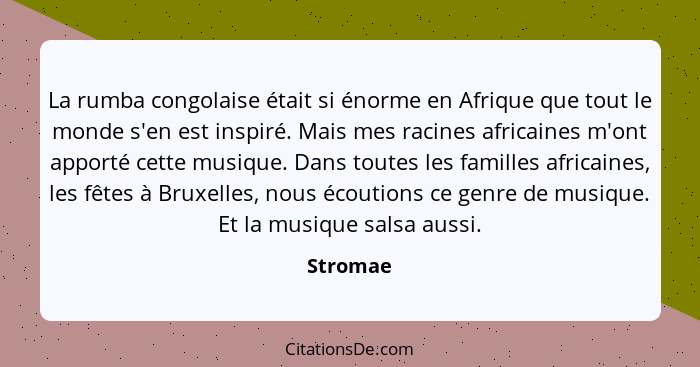 La rumba congolaise était si énorme en Afrique que tout le monde s'en est inspiré. Mais mes racines africaines m'ont apporté cette musique.... - Stromae