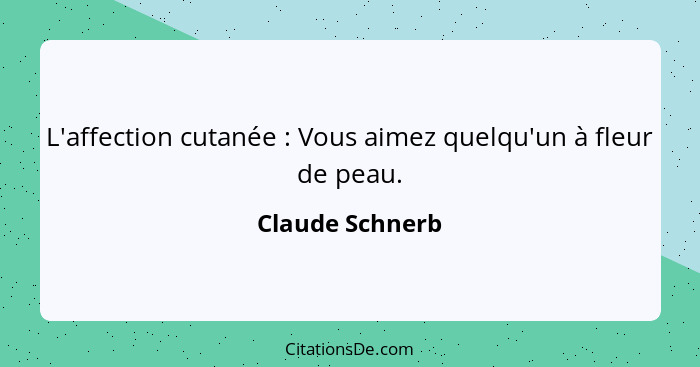 L'affection cutanée : Vous aimez quelqu'un à fleur de peau.... - Claude Schnerb