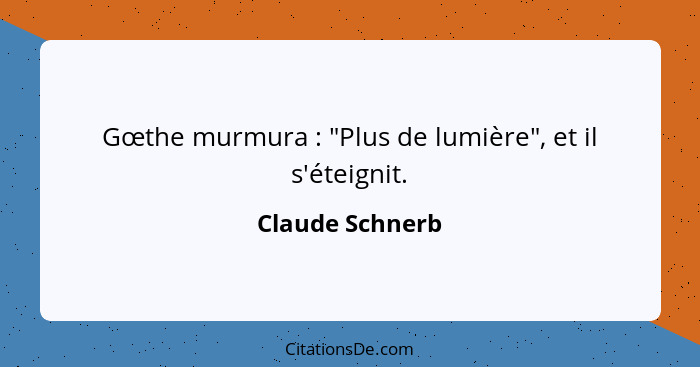 Gœthe murmura : "Plus de lumière", et il s'éteignit.... - Claude Schnerb