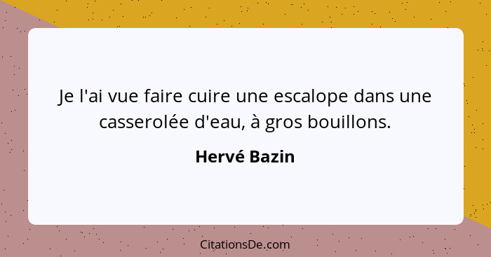 Je l'ai vue faire cuire une escalope dans une casserolée d'eau, à gros bouillons.... - Hervé Bazin