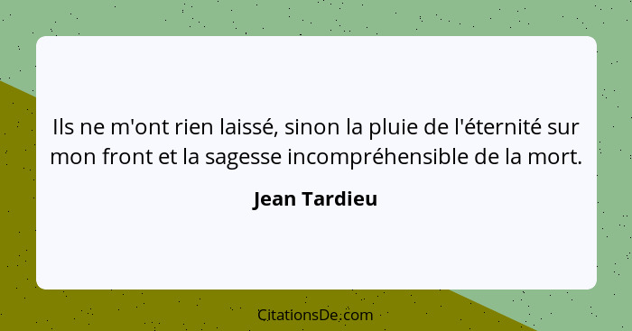 Ils ne m'ont rien laissé, sinon la pluie de l'éternité sur mon front et la sagesse incompréhensible de la mort.... - Jean Tardieu