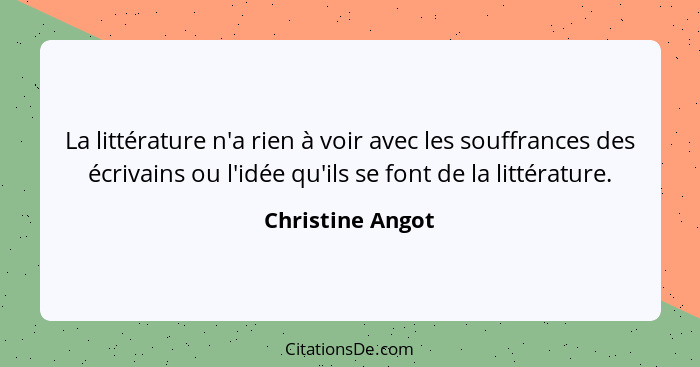 La littérature n'a rien à voir avec les souffrances des écrivains ou l'idée qu'ils se font de la littérature.... - Christine Angot