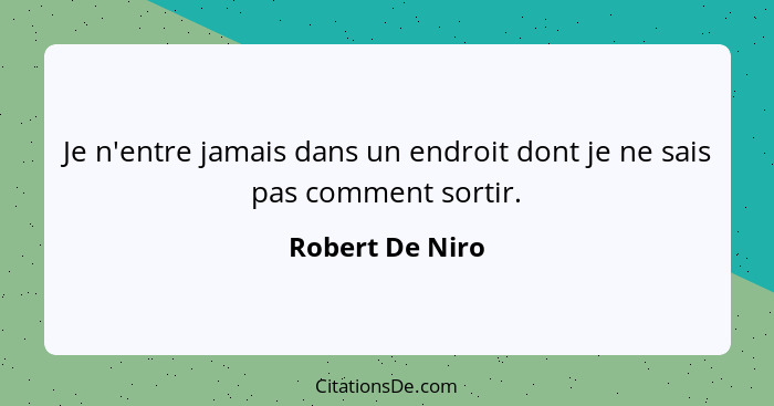 Je n'entre jamais dans un endroit dont je ne sais pas comment sortir.... - Robert De Niro