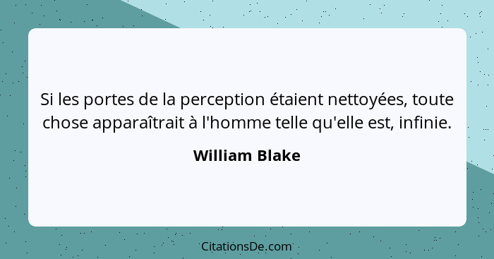 Si les portes de la perception étaient nettoyées, toute chose apparaîtrait à l'homme telle qu'elle est, infinie.... - William Blake