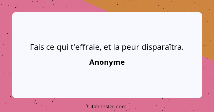 Fais ce qui t'effraie, et la peur disparaîtra.... - Anonyme