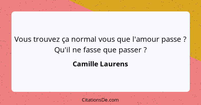 Vous trouvez ça normal vous que l'amour passe ? Qu'il ne fasse que passer ?... - Camille Laurens