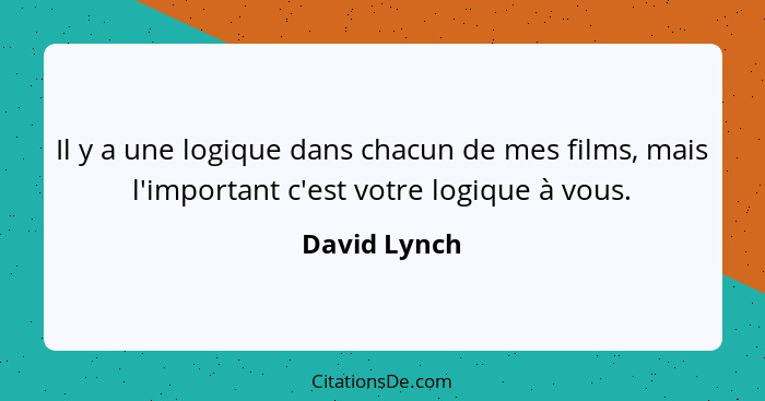Il y a une logique dans chacun de mes films, mais l'important c'est votre logique à vous.... - David Lynch