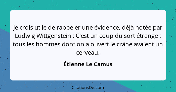 Je crois utile de rappeler une évidence, déjà notée par Ludwig Wittgenstein : C'est un coup du sort étrange : tous les ho... - Étienne Le Camus